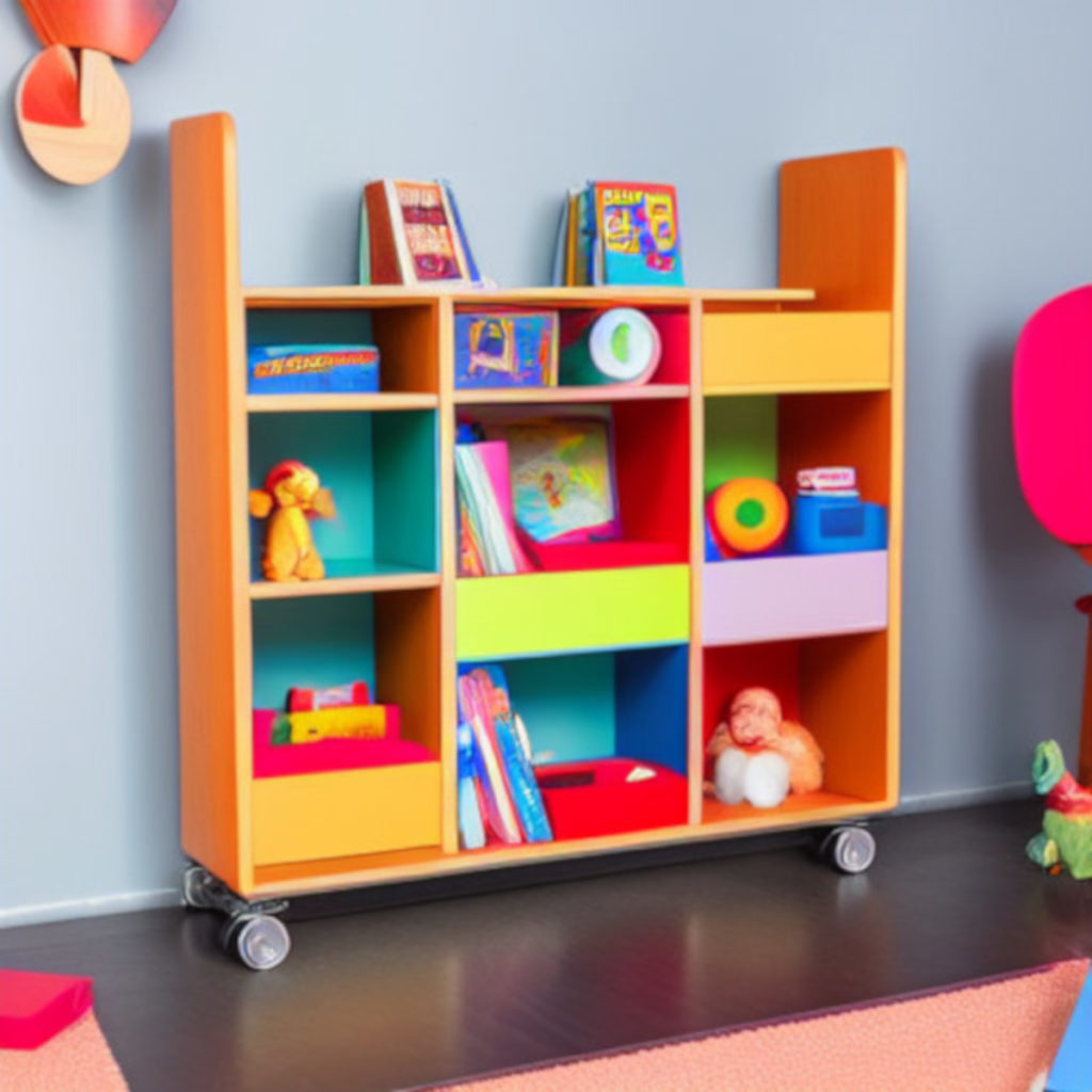 libreria montessoriana con ruote colorata
